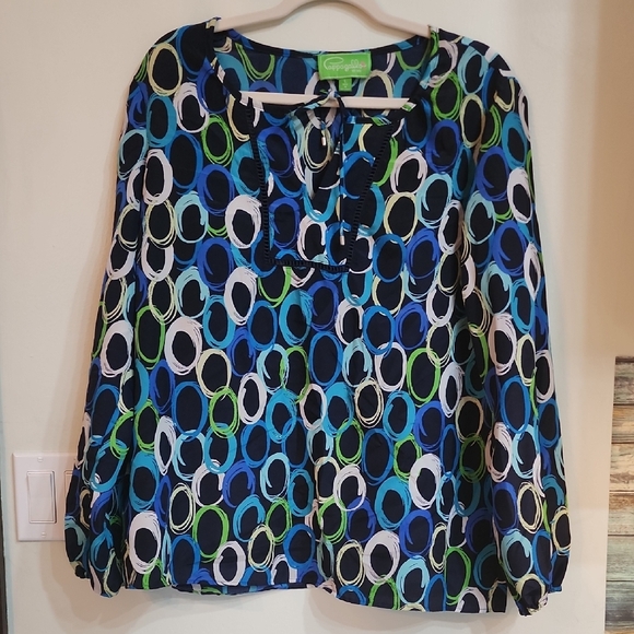Pappagallo Tops - Pappagallo Blue and Green Puff Sleeve Blouse